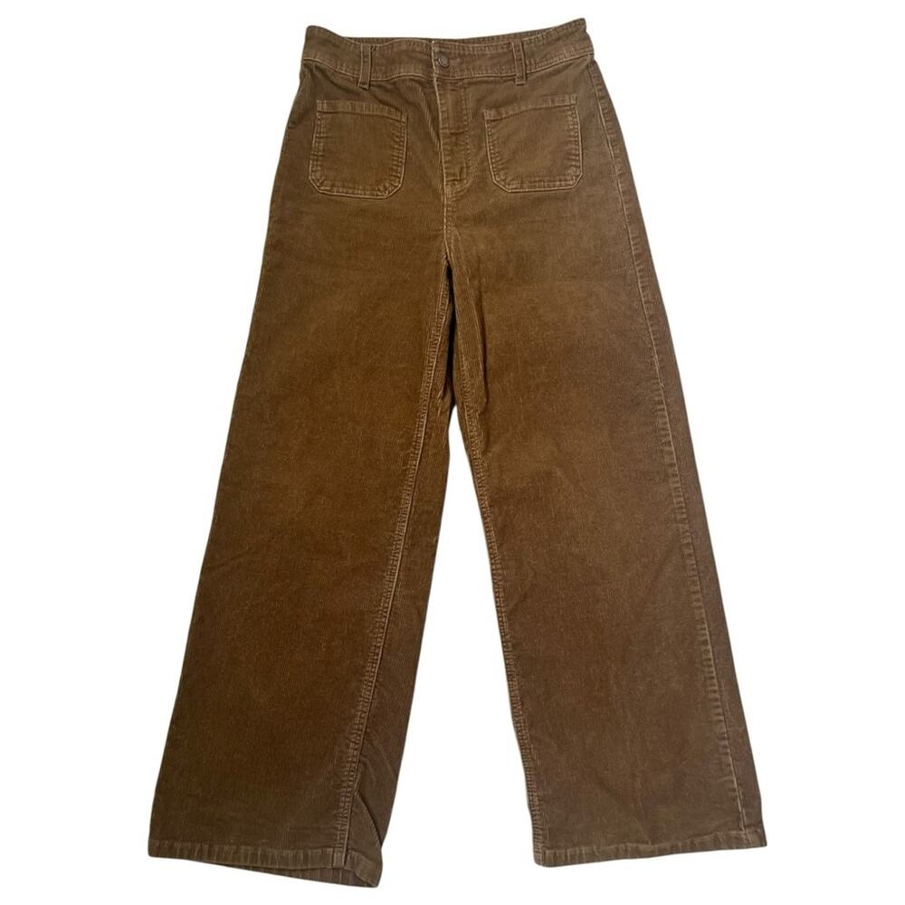 Corduroy Wide Leg High Waist Pants Size 10 Chocolate Brown Y2K Patch Pockets